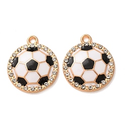 Light Gold Pendentifs en émail , charmes de football, avec strass, or et de lumière, 20.8x18x3mm, Trou: 1.8mm