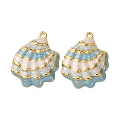 Небесно-голубой 304 нержавеющей стальной эмали подвески, шарм в форме ракушки, вакуумное покрытие pvd, реальный 18 k позолоченный, голубой, 32x24.5x3.5 мм, отверстие : 1.8 мм