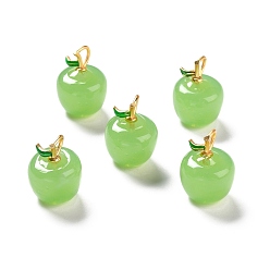 Light Green Handmade Lampwork Pendants, with Brass Findings, Cadmium Free & Lead Free, Matte Gold Color, Apple, Light Green, 19x14mm, Hole: 4x2.2mm