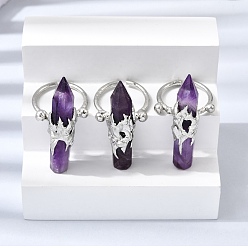 Аметист Кольца-манжеты для женщин из натурального аметиста и латуни, платина, колонна в форме остроконечного конуса, 41~47x9.5~11.5 мм, внутренний диаметр: 18~19 мм