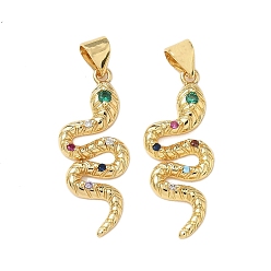 Настоящее золото 18K Латунные микро проложить кубического циркония подвески, стойки покрытие, змея, без свинца и без кадмия, долговечный, реальный 18 k позолоченный, 27x10.5x3.5 мм, отверстие : 4.3x3.5 мм
