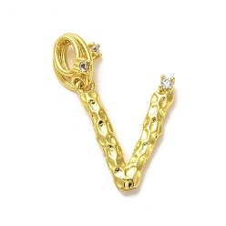 Letter V Реечное покрытие латунь микро паве кубический цирконий европейские подвески с подвесками, кулон с большой буквой и отверстием, реальный 18 k позолоченный, долговечный, без кадмия и без свинца, Буква V, 24.5 мм, очарование: 16.5x14x2 мм, отверстие : 4x2.5 мм