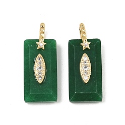 Jade Blanc Pendentifs à facettes en jade blanc naturel teinté, Breloques rectangulaires serties de micro-pavés en laiton et de zircones cubiques transparentes, réel 18 k plaqué or, sans cadmium et sans plomb, crémaillère plaquage, plaqué longue durée, verte, 25x13x7mm, Trou: 5x6mm