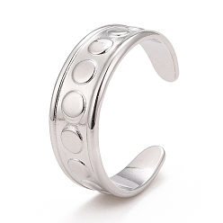Stainless Steel Color Non-Tarnish 304 Stainless Steel Flat Round Pattern Open Cuff Ring for Women, Stainless Steel Color, US Size 9(18.9mm)