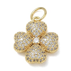 Clear Brass Micro Pave Cubic Zirconia Pendants, Clover Charms, Long-Lasting Plated, Rack Plating, Lead Free & Cadmium Free, Real 18K Gold Plated, Clear, 22x20x7mm, Hole: 6mm