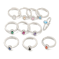 (52) Непрозрачная лаванда Регулируемые кольца из овальной стойки из латуни с микро-паве и кубическим цирконием для женщин, без кадмия и без свинца, долговечный, платина, разноцветные, внутренний диаметр: 17.8 мм