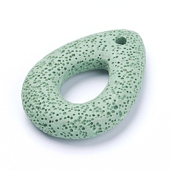 Темный Морско-зеленый Большие подвески из натуральной лавы, окрашенные, полая слеза, темно-зеленый, 58x40x11 мм, отверстие : 4 мм