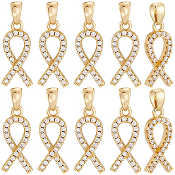 Настоящее золото 18K 10 кулоны из латуни с микрочастицами и кубическим цирконием., осознание лента прелести, без кадмия и без свинца, долговечный, стойки покрытие, реальный 18 k позолоченный, 16x7.5x3 мм, отверстие : 4x2.5 мм