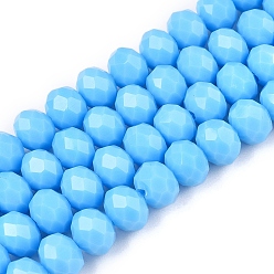 Голубой Непрозрачный сплошной цвет имитация нефрита стеклянные бусины пряди, граненые, рондель, голубой, 8x6 мм, отверстие : 1 мм, около 60~62 шт / нитка, 39~40 см