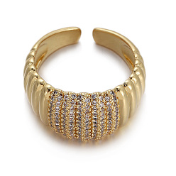 Золотой Манжеты из латуни mirco pave с прозрачным кубическим цирконием, золотые, внутренний диаметр: 15~20 мм