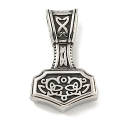 Античное Серебро 316 хирургические подвески из нержавеющей стали, Молот Тора викинга с подвеской Конт, античное серебро, 37x23x9 мм, отверстие : 5x10 мм