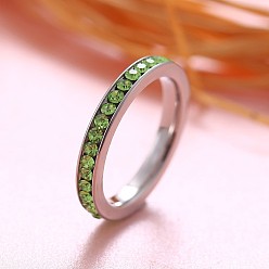 Green Tourmaline Красочные кольца с камнями, символизирующими знак зодиака, август, Кольца из нержавеющей стали со стразами для женщин, зеленый турмалин, размер США 7 (17.3 мм)