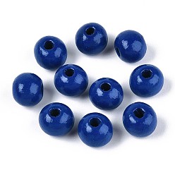Темно-Синий Круглые бусины из натурального дерева схима, окрашенные распылением, темно-синий, 8~8.5x6.8 мм, отверстие : 1.8~2 мм