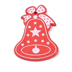 Красный Подвески из платана, колокол, на Рождество, окрашенные, красные, 49.5x36.5x2.5 мм, отверстие : 3 мм