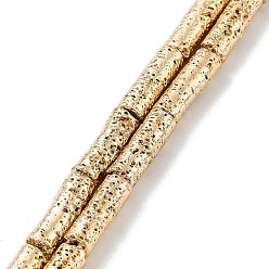 Light Gold Plated Electroplated Natural Lava Rock Beads Strands, Column, Light Gold Plated, 13~13.5x4.5mm, Hole: 1mm, about 30pcs/strand, 15.91''(40.4cm)