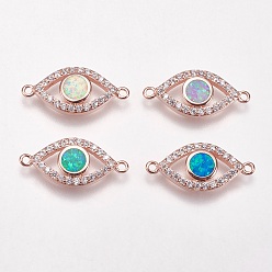 (52) Непрозрачная лаванда Латунные микро проложить кубических ссылки циркония, с синтетическим опалом, глаз, розовое золото , разноцветные, 9x20x3 мм, отверстие : 1 мм