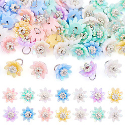 Серебро 50шт. непрозрачные смоляные подвески, цветок, с литым пестиком, с покрытием AB цвета, серебряные, 9x7 мм, отверстие : 1.6 мм