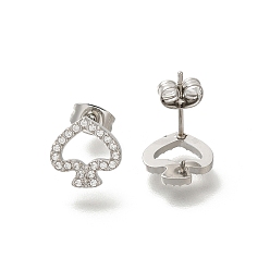 Нержавеющая Сталь Цвет 304 Серьги-гвоздики из нержавеющей стали с прозрачным фианитом и микропаве, сердце, цвет нержавеющей стали, 10x10 мм