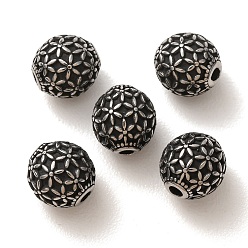 Stainless Steel Color 304 Stainless Steel Beads, Round with Flower, Stainless Steel Color, 10mm, Hole: 2mm