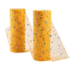 Золотистый Сетчатые ленты с блестками и пайетками в форме сердца, тюль ткань, Тюль-рулонная ткань для юбки, золотые, 6 дюйм (15 см), о 10yards / рулон (9.144 м / рулон)