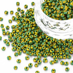 Lime Green 8/0 Two Tone Opaque Glass Seed Beads, Opaque Colours Seep, Round Hole, Column, Lime Green, 3~3.5x2~2.5mm, Hole: 1mm, about 450g/Pound
