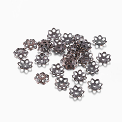 Red Copper Iron Bead Caps, Cadmium Free & Lead Free, Flower, Multi-Petal, 2 Styles Random, Red Copper, 6x1mm, Hole: 1mm
