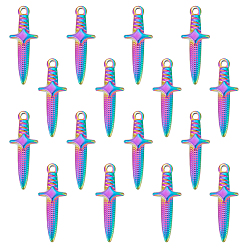 Rainbow Color 16 шт. ионное покрытие (ip) 304 подвески из нержавеющей стали, очарование меча, Радуга цветов, 24.5x9x4 мм, отверстие : 1.5 мм