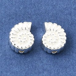 Серебро Латунные бусины, Раковины форма оболочки, серебряные, 9x7.5x3.5 мм, отверстие : 1.2 мм