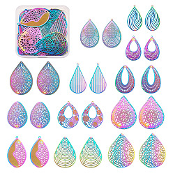 Rainbow Color 48 шт. 12 стили 201 филигранные подвески из нержавеющей стали, гравированные металлические украшения, слеза, Радуга цветов, 4 шт / стиль