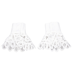 White Polyester Oversleeves, Lace Wristband, False Sleeves, Wrist Cuff, with Plastic Button, for Women, White, 300x140x4mm, 2pcs/set