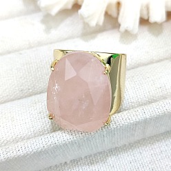 Розовый Кварц Овальные латунные манжеты с натуральным розовым кварцем, золотые, внутренний диаметр: 18 мм