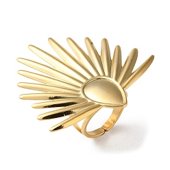 Настоящее золото 18K 304 компоненты открытого кольца манжеты из нержавеющей стали, Настройка кольца чашки солнцезащитного безеля с каплевидным поддоном, реальный 18 k позолоченный, внутренний диаметр: 16.8 мм, лоток : 15x10 мм