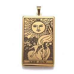 Золотой Шкентели нержавеющей стали, кулоны с картами таро, прямоугольник с таро солнце xix, золотые, 41x24x2 мм, отверстие : 6x3.5 мм