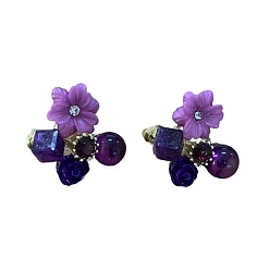 (52) Непрозрачная лаванда Серьги-гвоздики из цветочного сплава из стекла, со стразами, золотые, разноцветные, 20x20 мм