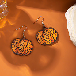 Оранжевый Акриловые серьги-подвески в виде тыквы с леопардовым принтом, платина, оранжевые, 52x38 мм