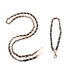 Golden Bag Strap Chains,Iron Curb Chains and PU Leather, with Swivel Lobster Claw Clasps , Golden, 122x1cm, 1 strand/set, 190x10.5mm, 1pc/set
