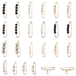 Platinum & Light Gold 24шт. 24 набор брошей-булавок из пластика с имитацией жемчуга и бусинами, Железный свитер, шаль, зажимы для талии, штаны, удлинитель, одежда, платья, украшения, платина и светлое золото, 38.5~78x10.5~19x4~14 мм, контактный: 1~1.5, 1 шт / стиль