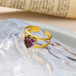 Индиго 304 Открытые кольца-манжеты из нержавеющей стали и кубического циркония для женщин, сердце, золотые, индиговые, Сердце: 9x9.5 mm, размер США 7 1/4 (17.5 мм)