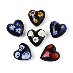 Черный Стекло ручной работы тысячецветник бисера, сердце, чёрные, 20~21.5x20.5~21.5x11~13 мм, отверстие : 1.8~2.2 мм