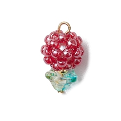 (123L) Белый крем непрозрачный блеск Стеклянные подвески из бисера, с прыжковых колец, цветок, огнеупорный кирпич, 20x12 мм, отверстие : 3 мм