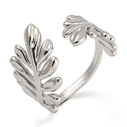 Нержавеющая Сталь Цвет Лист стойка покрытие латунь микро паве кубический цирконий открытые манжеты кольца для женщин, долговечный, без свинца и без кадмия, цвет нержавеющей стали, 27 мм, внутренний диаметр: 18 мм