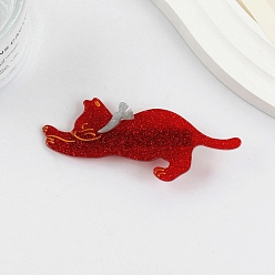 (123L) Белый крем непрозрачный блеск Симпатичные блестящие заколки для волос из ацетата целлюлозы в виде кошки и кожи аллигатора, аксессуары для волос для девочек, огнеупорный кирпич, 90x15 мм