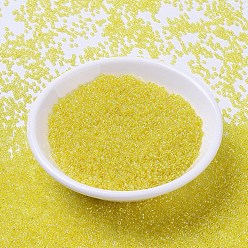 (RR252) Transparent Yellow AB MIYUKI Round Rocailles Beads, Japanese Seed Beads, (RR252) Transparent Yellow AB, 11/0, 2x1.3mm, Hole: 0.8mm, about 1100pcs/bottle, 10g/bottle