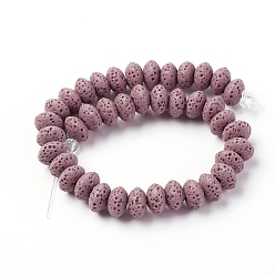 Pale Violet Red Natural Lava Rock Beads Strands, Dyed, Rondelle, Pale Violet Red, 9x5~5.5mm, Hole: 2mm, about 37 pcs/Strand, 7.87 inch(20cm)