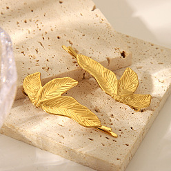 Настоящее золото 18K Модная 304 заколка-невидимка из нержавеющей стали в форме листа для женщин, реальный 18 k позолоченный, 62.3x28 мм