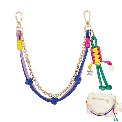 Разноцветный 1 Декоративные цепочки для сумок из цинкового сплава, натуральных раковин каури и плетеного шнура из искусственной кожи., с поворотными застежками, золотые, красочный, 440 мм