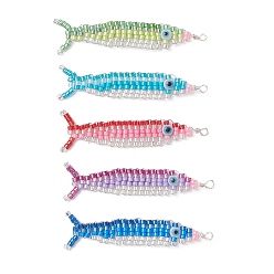 (52) Непрозрачная лаванда Подвески из медной проволоки с бисерной оболочкой в виде тихоокеанской сайры, с ламповым глазом, разноцветные, 54.5x13.5x2.5 мм, отверстие : 1.8 мм