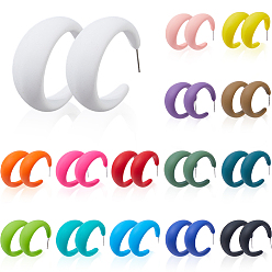 Couleur Mélangete 15 paires 15 couleurs boucles d'oreilles à tige en acrylique, en forme de C, platine, couleur mixte, 37x15mm, 1 paire/couleur