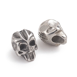 Antique Silver Halloween 304 Stainless Steel Beads, Skull Head, Antique Silver, 10x7.5x8mm, Hole: 2.8mm