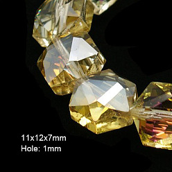Золотистый Гальванические стеклянные бусины, с половиным покрытием, граненые, шестиугольник, золотые, 11x12x7 мм, отверстие : 1 мм